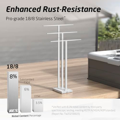 KES Heavy Marble Base Standing Towel Rack, 3-Tier Stainless Steel, Polished | Freestanding Design, No-Drill Assembly, Tiered Bars For Bath Sheets, Bath Towels, Hand Towels, Anti-Slip Pads - color: Polished Silver
