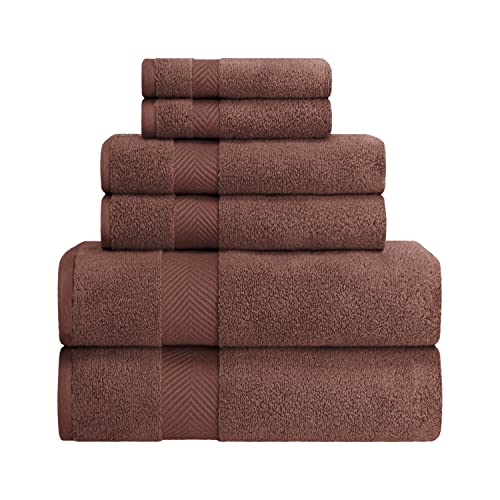 Zero-Twist Towel Collection, Luxurious Cotton Oversized 6-Piece Towel Set, Bath Towel 30" x 54", Hand Towel 16" x 30", Face Towel 13" x 13", Absorbent and Fast-Drying, Espresso by Blue Nile Mills - color: Espresso, size: 6 Piece Towel Set