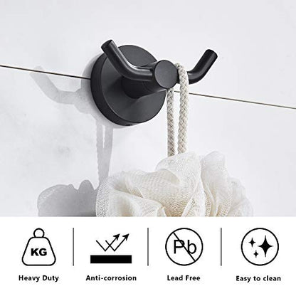MARMOLUX ACC - 2pack Black Bathroom Hooks for Towels | Modern Black Hooks, Double Robe & Towel Hooks Ideal as Bathroom Towel Holder, Shower Wall Hook, Kitchen Hand Towel Holder - color: Matte Black (2pcs)
