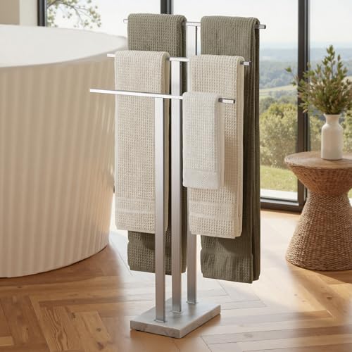 KES Standing Towel Rack 3-Tier with Heavy Marble Base, Free Standing Towel Racks for Bathroom Floor, SUS304 Stainless Steel Brushed Finish, BTH217S3-2 - color: Brushed Finish