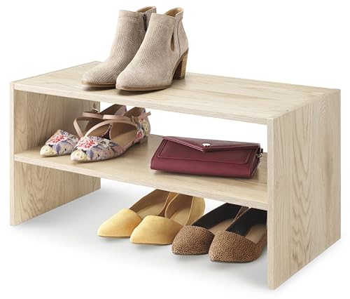 Whitmor Wood Stackable 2-Shelf Shoe Rack, White Oak, 24 inches，2 Pack - color: Light Brown, size: 24 INCH X2