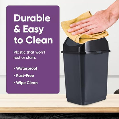 Superio Mini 1.25 Gallon and Small 2.5 Gallon Plastic Trash Cans with Swing Top Lid, Grey Waste Bin for Countertop, Desk, Vanity, Bathroom, 2 Pack (Grey) - size: 1.25 and 2.5 Gallon, style: 2 Pack
