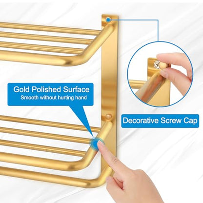 3-Tier Bathroom Towel Rack, SUS 304 Wall Mount, Brushed Gold - color: Brushed Gold, size: 23 Inch 3 Tier