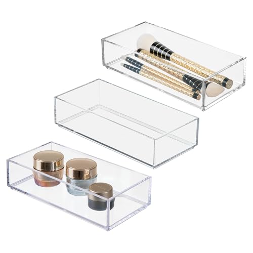 iDesign Stackable Makeup Drawer Organizer, Set of 3, Clear | Vanity Organizer, Desk Organizer - color: Clear, style: Pack of 3