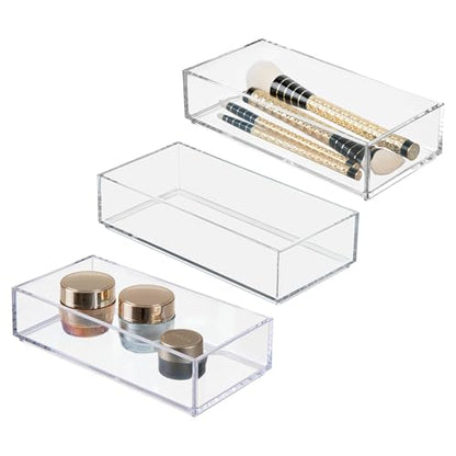 iDesign Stackable Makeup Drawer Organizer, Set of 3, Clear | Vanity Organizer, Desk Organizer - color: Clear, style: Pack of 3