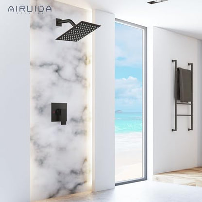 Airuida Shower Faucet Set,8 Inch Shower Valve Kit,Oil Rubbed Bronze | Male Threads,Rough-in Valve Shower Trim Kit,Single Handle Control Shower Set - color: Oil Rubbed Bronze, size: 8 Inch
