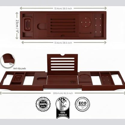 Bamboo Bathtub Caddy Tray Expandable & Foldable Bath Shelfwith Book, Tablet & Wine Holder Adjustable Wooden Bath Tray for Relaxing Spa atHome – Fits Most Tub Sizes. - color: Wood Brown