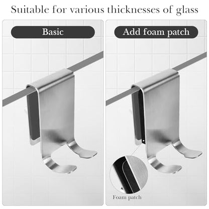 Linkidea 2 Pack Double-Sided Over Shower Door Towel Hooks for Frameless Glass Doors, No-Drill Stainless Steel Bathroom Hooks with Foam Pads (Silver) - color: Silver