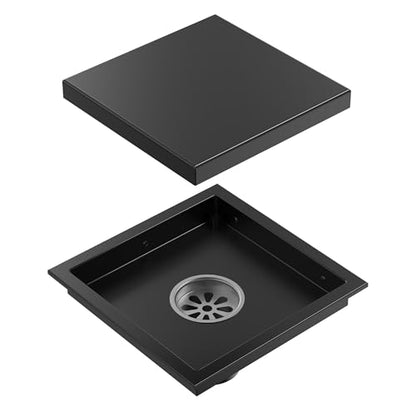 6 Inch Square Shower Floor Drain, Matte Black SUS304 Stainless Steel Grid Grate with X-Shaped High Flow Channel, Anti-Clogging Hair Strainer, Standard 2" Outlet | Reversible flat & tile-in cover, anti-odor auto-seal core, burr-free smooth edges for barefo