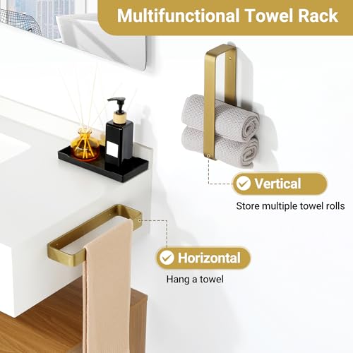 SAYAYO Brushed Gold Hand Towel Holder for Bathroom Wall, 10 Inch Self Adhesive Towel Bar Hand Towel Rack Square Heavy Duty - color: Gold, size: 10 Inch