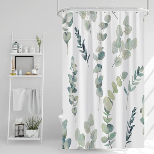 AWERT Shower Curtain Green Plants for Bathroom Waterproof Quick-Drying Eucalyptus Leaves Shower Curtain Set with Hooks 48x72 Inch - color: Sage Green, size: 48"W x 72"L (Pack of 1)