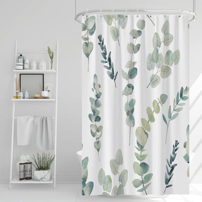 AWERT Shower Curtain Green Plants for Bathroom Waterproof Quick-Drying Eucalyptus Leaves Shower Curtain Set with Hooks 48x72 Inch - color: Sage Green, size: 48"W x 72"L (Pack of 1)