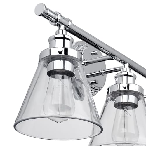 Globe Electric 51234 5-Piece All-in-One Bathroom Set, Chrome, 23" 3-Light Vanity Wall Light with Clear Glass Shades, Towel Bar and Ring, Robe Hook, Toilet Paper Holder, Beauty Room Accessories - color: Chrome, Parker