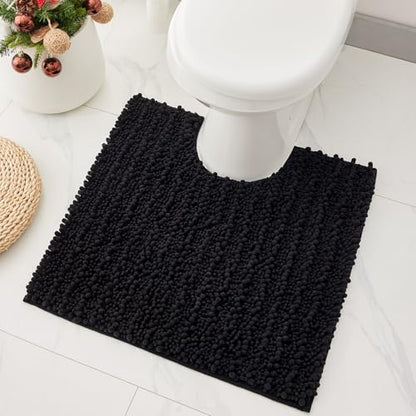 Toilet Rugs U-Shaped Mat 24x24, Contour Bathroom Mat - Ultra Soft & Absorbent Chenille, Quick-Dry, Machine Washable with Non Slip Barrier Backing, Black - color: Black, size: 24" X 24"(Toilet Rug)