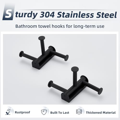 Matte Black 3-Arm Swivel Towel Hooks, 2 Pack, 304 Stainless Steel | Rustproof Rotating Wall Hooks for Bathroom Kitchen Closet, Heavy Duty 11 lbs, Smooth 180° Rotatable & Foldable, Wall Mounted - color: Matte Black, size: 2 Pack