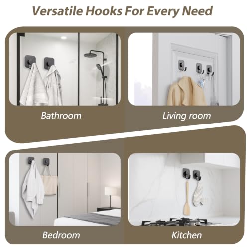 Aikzik 4 Pack Large Heavy Duty Wall Hooks - 26lb Max, Stainless Steel Adhesive Towel Hooks for Hanging Towel, Coat, Robe, Sticky Towel Holder for Wall Mount in Bathroom, Kitchen, Shower, Door - Black - color: Black