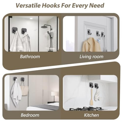 Aikzik 4 Pack Large Heavy Duty Wall Hooks - 26lb Max, Stainless Steel Adhesive Towel Hooks for Hanging Towel, Coat, Robe, Sticky Towel Holder for Wall Mount in Bathroom, Kitchen, Shower, Door - Black - color: Black