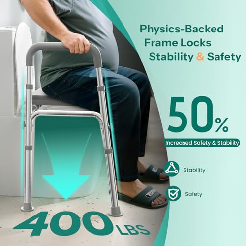 HOMEAL Seat Riser for Seniors with Bucket, Adjustable Raised Toilet Seat with Handles, Supports 450LBS, Heavy-Duty 3in1 Bedside Commode Chair for Any Toilet, Shower & Bedside (Grey, with Bucket) - size: With Commode