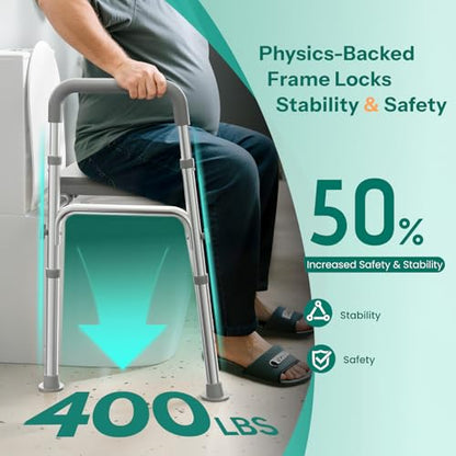 HOMEAL Seat Riser for Seniors with Bucket, Adjustable Raised Toilet Seat with Handles, Supports 450LBS, Heavy-Duty 3in1 Bedside Commode Chair for Any Toilet, Shower & Bedside (Grey, with Bucket) - size: With Commode