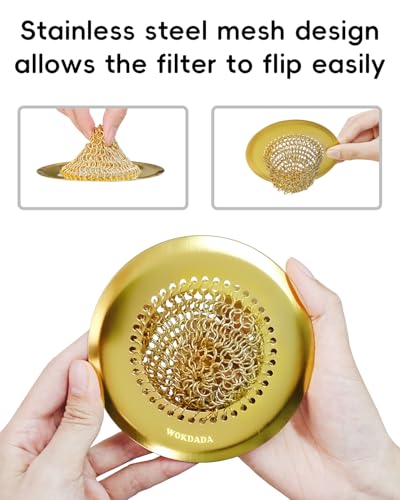 Kitchen Sink Drain Strainer,Patented Reversible Chain Mesh Basket, Gold | Kitchen Sink Accessories,Easy Clean,Fast Drainage,304 Stainless Steel Rust-Proof，4.4" Large Capacity Food Catcher,Anti-Clog - color: Yellow