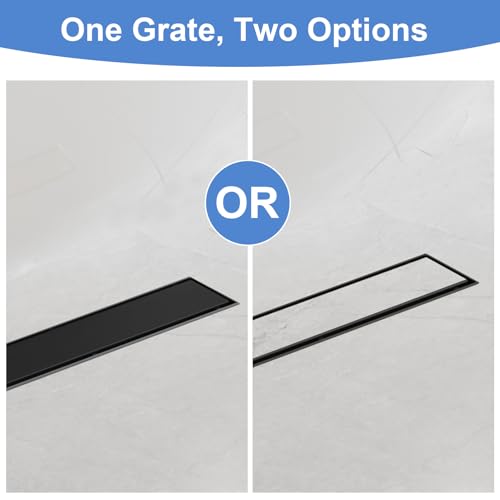 48 Inch Linear Shower Drain-Matte Black, with Tile Insert Grate | AISI 304 Stainless Steel Shower Drain, Rectangle Shower Floor Drain with Leveling Feet, Fits Bathroom & Balcony etc - color: Matte Black, size: 48 Inch