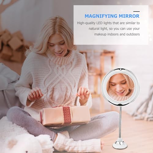 ARTIBETTER 10x Magnifying Makeup Mirror with LED Light and Strong Suction Cup, 8-inch Bathroom Vanity Mirror for Personal Care and Cosmetics Application