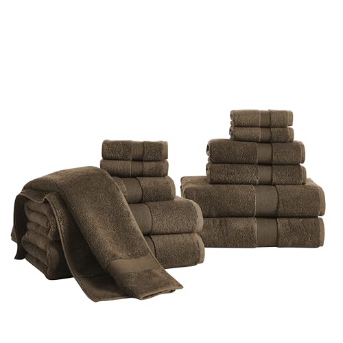 Luxury Cotton & Rayon from Bamboo Towel Set of 12 (Bath Towels 28x54, Hand Towels 16x28, Washcloths 12x12) – Ultra Soft, Absorbent & Quick Drying – Multiple Colors (Chocolate) - color: Chocolate