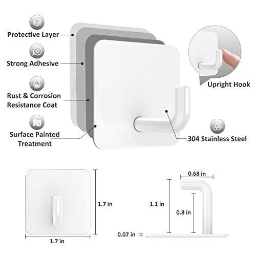 VIS'V Adhesive Hooks, Small Shower Wall Stick on Hooks, White, 4 Pcs | Metal Material, Compact Design, Peel and Stick, 2 Extra Adhesive Strips, for Bathroom Kitchen Livingroom Office RV - color: White