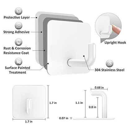VIS'V Adhesive Hooks, Small Shower Wall Stick on Hooks, White, 4 Pcs | Metal Material, Compact Design, Peel and Stick, 2 Extra Adhesive Strips, for Bathroom Kitchen Livingroom Office RV - color: White