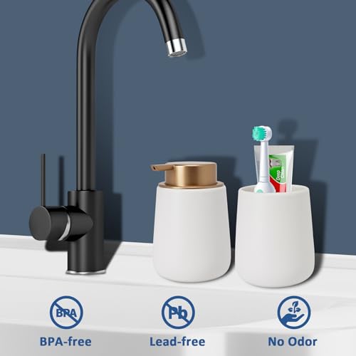 Soap Dispenser Ceramic with Easy-to-Press Pump Hand Lotion Liquid Dispenser for Shampoo Bathroom Kitchen 12 oz - color: Whitemattegold