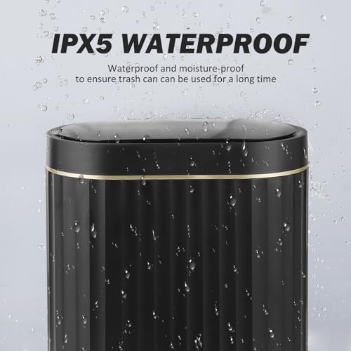 ELPHECO Black Bathroom Trash Can with Lid 2 Gallon Sensor Trash Bin, Automatic Narrow Garbage Can, Waterproof Smart Trash Can, Slim Motion Sensor Waste Bins for Bathroom, Living Room, Office | Automatic Garbage Can, IPX5 Waterproof Plastic Wastebasket, Sl