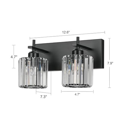 Black Crystal Bathroom Vanity Lights, Modern 2-Lights Bathroom Lighting Fixtures Over Mirror, Crystal Wall Lighting with Round Shade - color: Black-Round Shade, size: 2-Light