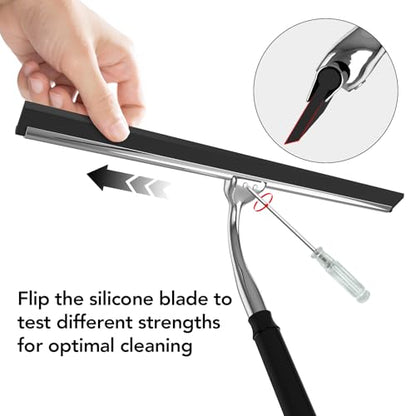 Shower Squeegee with Long Handle, 15-51" Telescopic Squeegee for Window Cleaning, Shower Squeegee for Glass Doors, Extendable Window Cleaner Tool for Tile Walls, Sliding Door, Floor, Car Windshield