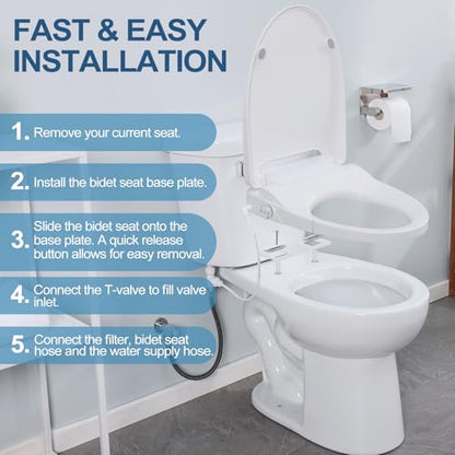 Electric Bidet Toilet Seat, Elongated, Warm Water with Air Dryer, Heated Seat and Slow Close Lid, Front and Rear Wash, LED Nightlight, Wireless Remote, White, 101