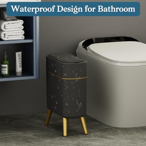 LALASTAR Automatic Bathroom Trash Can with Lid, Motion Sensor Bathroom Garbage Can for Toilet, Slim Smart Waste Basket for Kitchen, Living Room, 2.5 Gallon, Black - color: Black-1 Pack