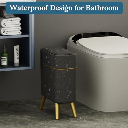 LALASTAR Automatic Bathroom Trash Can with Lid, Motion Sensor Bathroom Garbage Can for Toilet, Slim Smart Waste Basket for Kitchen, Living Room, 2.5 Gallon, Black - color: Black-1 Pack