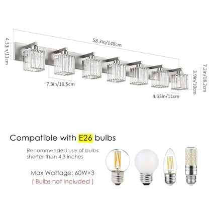 Aipsun Brushed Nickel Bathroom Light Fixtures Crystal Vanity Lighting Fixture Modern Bathroom Vanity Light 7 Light (Exclude Bulb) - color: Brushed Nickel, size: 58 inch