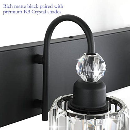 Ralbay Modern Crystal Vanity Light 3-Lights Modern Crystal Vanity Lights for Bathroom Matte Black Crystal Bath Wall Light Fixtures Modern Black Crystal Bathroom Light Fixtures - color: Round-Black, size: 3-light