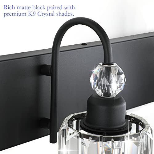 Ralbay Modern 6-Light Black Crystal Vanity Lights for Bathroom - Matte Black Crystal Wall Light Fixtures - color: Round-Black, size: 6-light