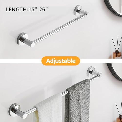 BESy Adjustable Towel Bar Towel Racks for Bathroom Rod Wall Mounted Chrome | Adjust 15" to 26" Rustproof, Stainless Steel Towel Holder, Wall Mounted for Bathroom Accessories, Heavy Duty, Space Saving - color: Polished Chrome