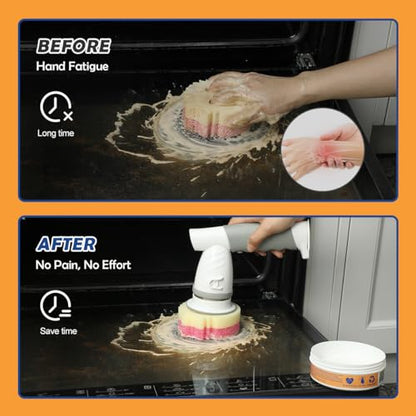 LANMU Electric Scrubber Sponge Wand Compatible with Scrub Daddy/Mommy Sponges, Cordless Power Spin Brush with Comfortable Handle, 5 Replaceable Heads for Cleaning Oven, Stove, Sink, Shower, Bathtub