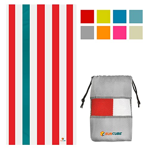 SUN CUBE Microfiber Beach Towel Quick Dry with Carry Bag, Red 60x30 Inch | Quick Dry and Free Microfiber Towel, Lightweight Packable Swim Towel for Beach, Pool, Camping, Cruise, Travel - color: Red, size: 60.00" x 30.00"