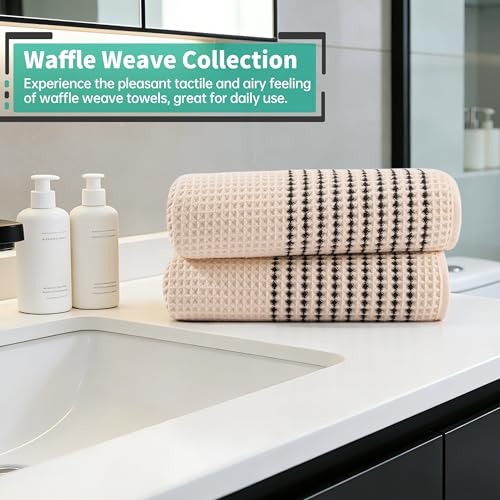 MICROFI New Microfiber Waffle Bath Towels, 2 Pieces, Soft, Absorbent, Fast Drying, Lint Free 430 GSM (30''x60''/76cm x 152cm) - color: Champagne Striped