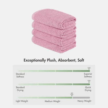 Madison Park 100% Zero Twist Cotton 4 Piece Bathroom Hand Towels, Pink | 18" x 28" Bath Hand Towels, 500 GSM Diagonal Ribbed, Soft, Quick Dry, Highly Absorbent, Durable, Modern, OEKO TEX - color: Pink, size: 4 Piece Hand Towel Set