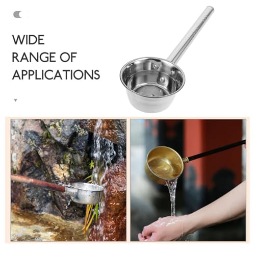 Stainless Steel Water Ladle with Long Handle, Bath Rinse Cup and Soup Dipper, Flat Bottom Kitchen Scoop for Household and Bathroom Use, 25x16 Cm