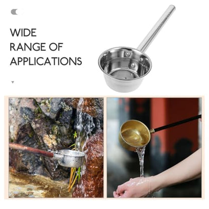 Stainless Steel Water Ladle with Long Handle, Bath Rinse Cup and Soup Dipper, Flat Bottom Kitchen Scoop for Household and Bathroom Use, 25x16 Cm
