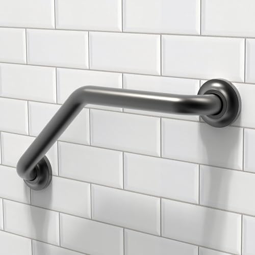 Decorative Angled Grab Bar for Stud Mount, ADA Compliant 500lbs Loading Capacity, Stainless Steel (Matte Black, 16 inches) - color: Matte Black