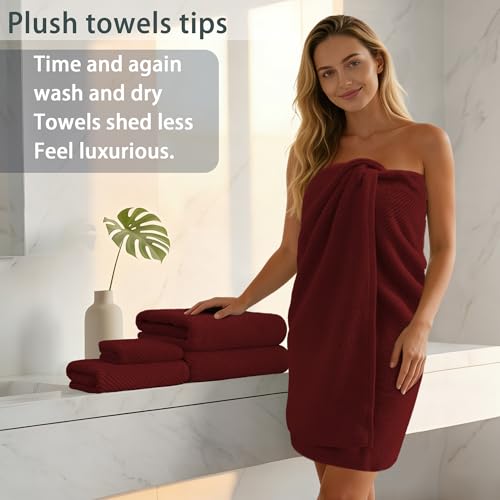 VOOVA & MOVAS 3PC Towel Set, 100% Cotton, Burgundy | 1 Large Bath 30x56 In, 1 Hand 18x28 In, 1 Wash Cloth 13x13 In, Quick Dry, Soft, Thick, Towels For Bathroom, Towel Gift - color: Burgundy - Red, size: 3 PC Bathroom Towel Set