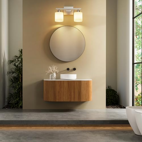 Bathroom Light Fixtures, Bathroom Lighting Fixtures Over Mirror, Classic Vanity Lights, Modern Vanity Light with Textured Frosted Opal White Glass Shades, Brushed Nickel, 2-Light - color: ‎Brushed Nickel, size: 2-Light