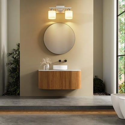 Bathroom Light Fixtures, Bathroom Lighting Fixtures Over Mirror, Classic Vanity Lights, Modern Vanity Light with Textured Frosted Opal White Glass Shades, Brushed Nickel, 2-Light - color: ‎Brushed Nickel, size: 2-Light